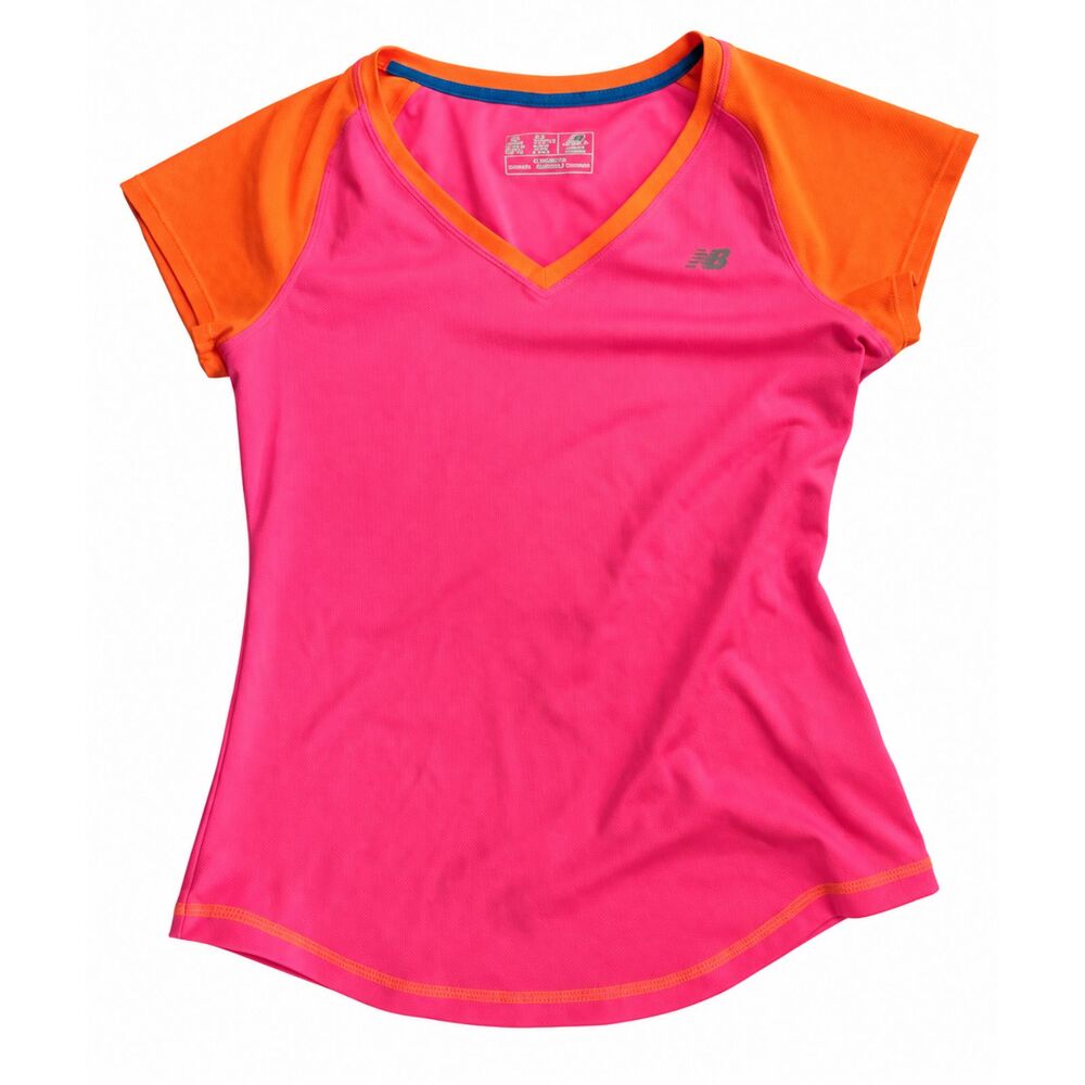 New Balance Women's Running Shirt Pink & Orange Athletic Top Size Medium